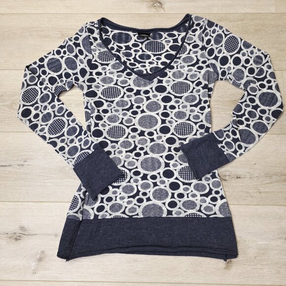 Vtg Womens Vanity Blue Gray All Over Circle Print Y2K Long Sleeve Shirt Sz Lg - Picture 1 of 6